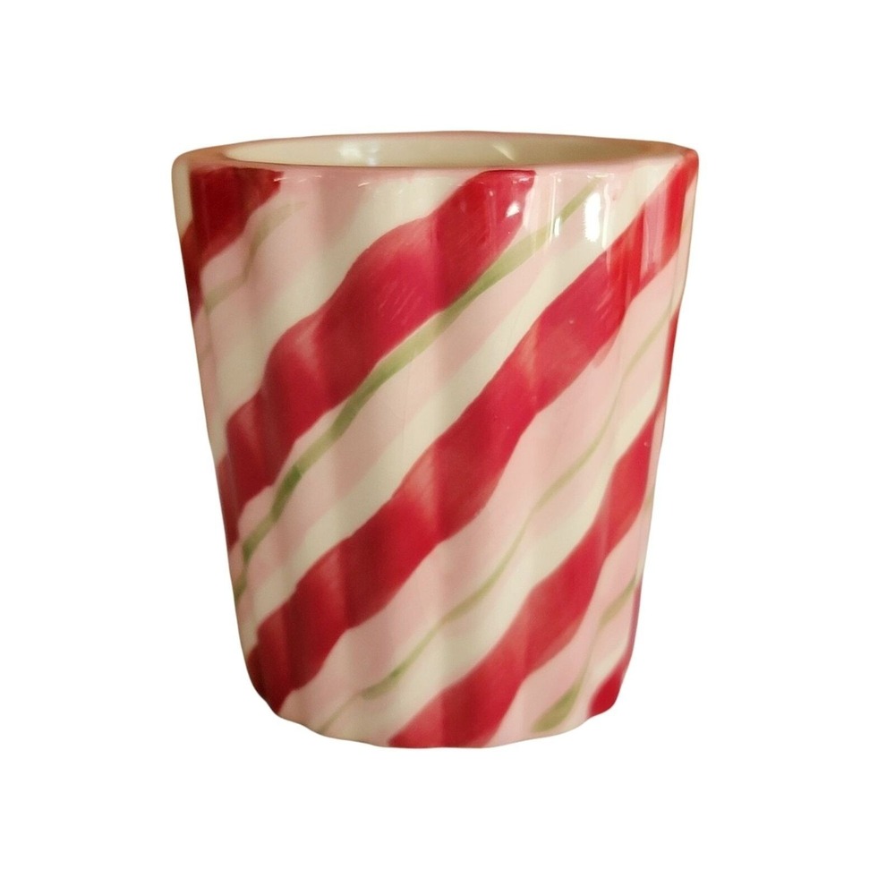 Candy Cane Votive Candle Holder Red Pink Green White Ceramic Christmas Holiday